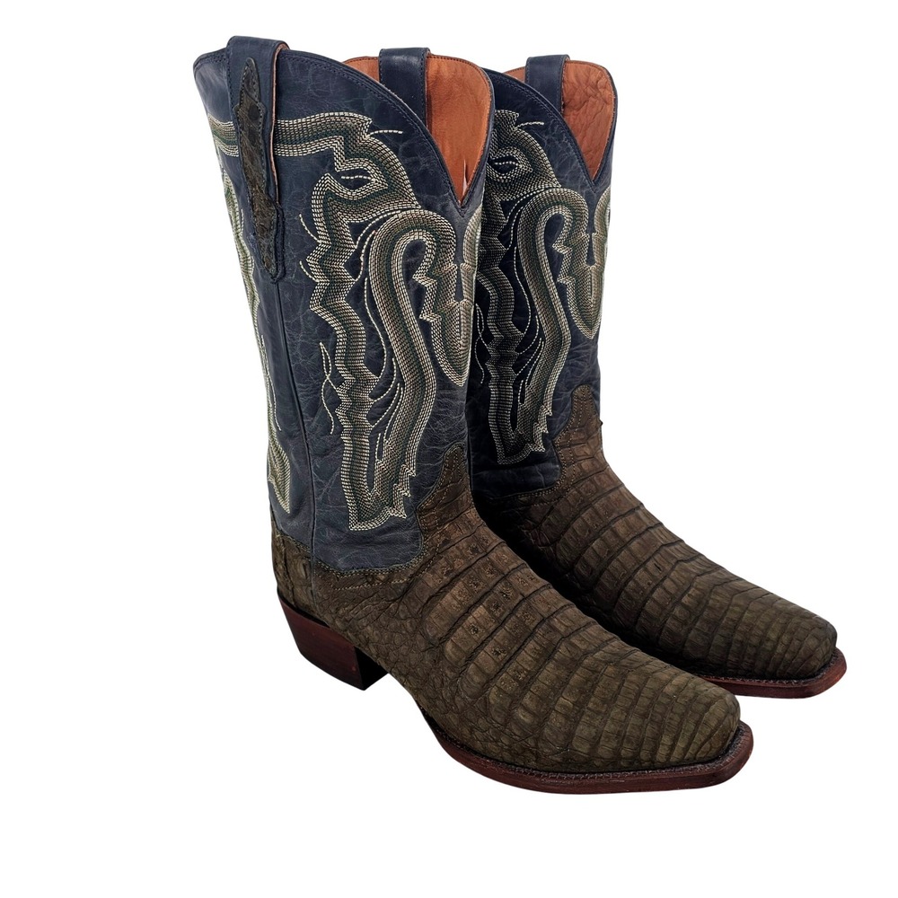 DAN POST 5514 MENS 10 D CAYMAN CROCODILE TAIL WESTERN BOOTS BLUE GREEN SNIP TOE